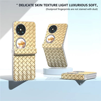 For Huawei Pocket 2 Case Woven Texture Hinge Protection PU+PC Phone Cover