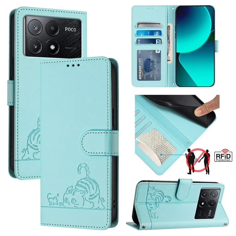 YB Imprinting Series-9 for Xiaomi Poco X6 Pro 5G / Redmi K70E 5G Case RFID Blocking Leather Folio Flip Cover