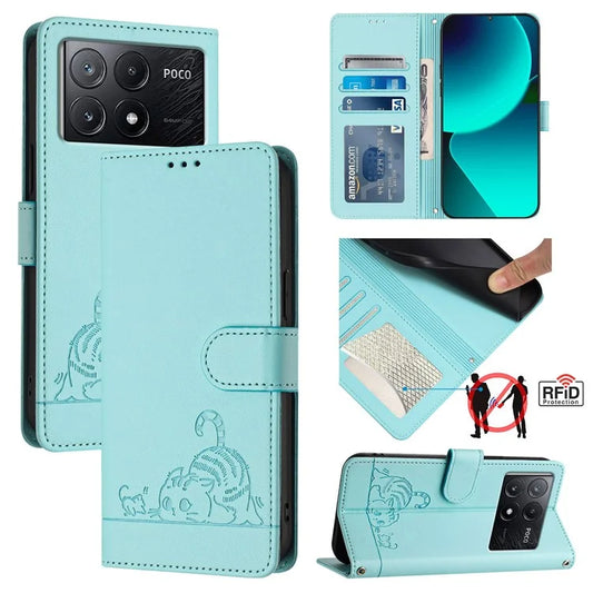 YB Imprinting Series-9 for Xiaomi Poco X6 Pro 5G / Redmi K70E 5G Case RFID Blocking Leather Folio Flip Cover