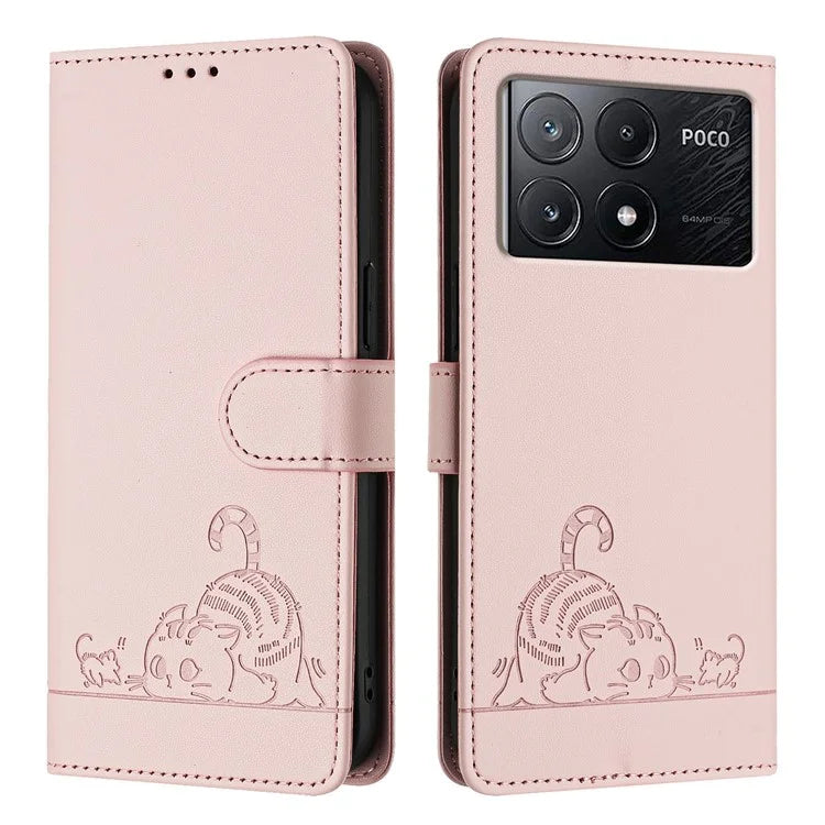 YB Imprinting Series-9 for Xiaomi Poco X6 Pro 5G / Redmi K70E 5G Case RFID Blocking Leather Folio Flip Cover