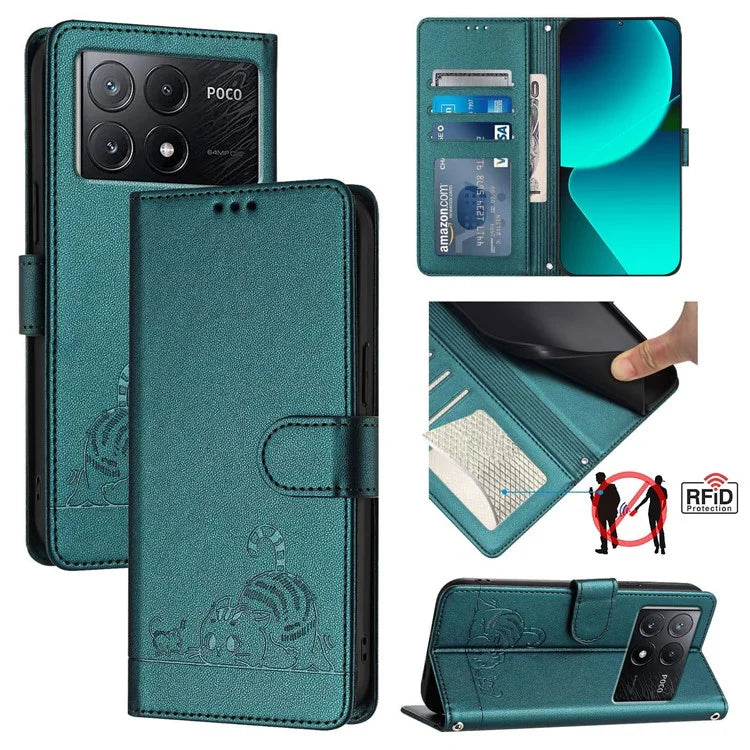 YB Imprinting Series-9 for Xiaomi Poco X6 Pro 5G / Redmi K70E 5G Case RFID Blocking Leather Folio Flip Cover