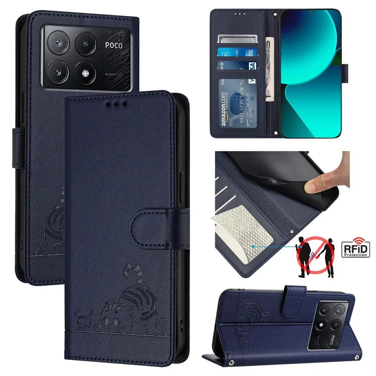 YB Imprinting Series-9 for Xiaomi Poco X6 Pro 5G / Redmi K70E 5G Case RFID Blocking Leather Folio Flip Cover