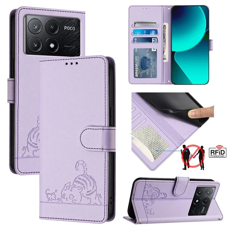 YB Imprinting Series-9 for Xiaomi Poco X6 Pro 5G / Redmi K70E 5G Case RFID Blocking Leather Folio Flip Cover