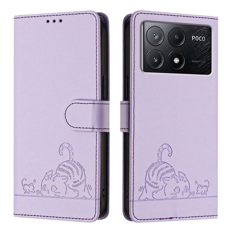 YB Imprinting Series-9 for Xiaomi Poco X6 Pro 5G / Redmi K70E 5G Case RFID Blocking Leather Folio Flip Cover