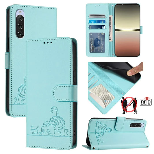 YB Imprinting Series-9 for Sony Xperia 10 V Case Leather Phone Cover with Purse RFID Blocking