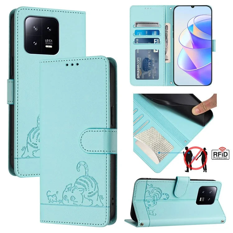 YB Imprinting Series-9 for Xiaomi 13 Case RFID Blocking PU Leather Wallet Phone Cover