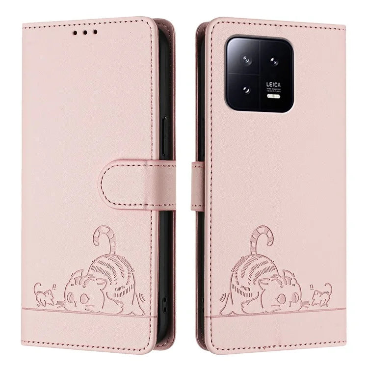 YB Imprinting Series-9 for Xiaomi 13 Case RFID Blocking PU Leather Wallet Phone Cover
