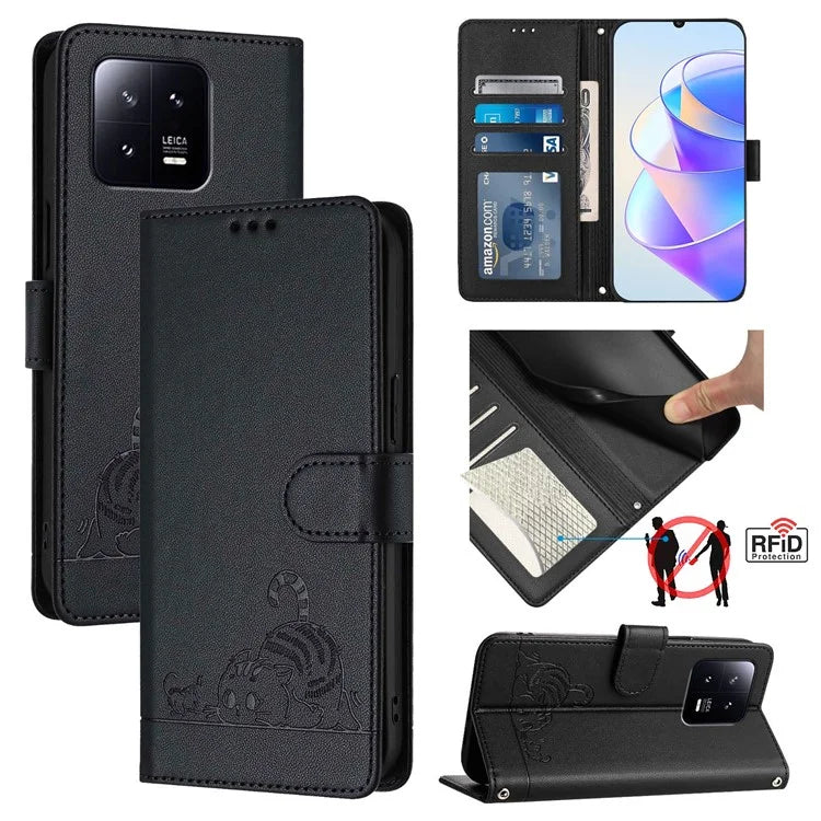 YB Imprinting Series-9 for Xiaomi 13 Case RFID Blocking PU Leather Wallet Phone Cover