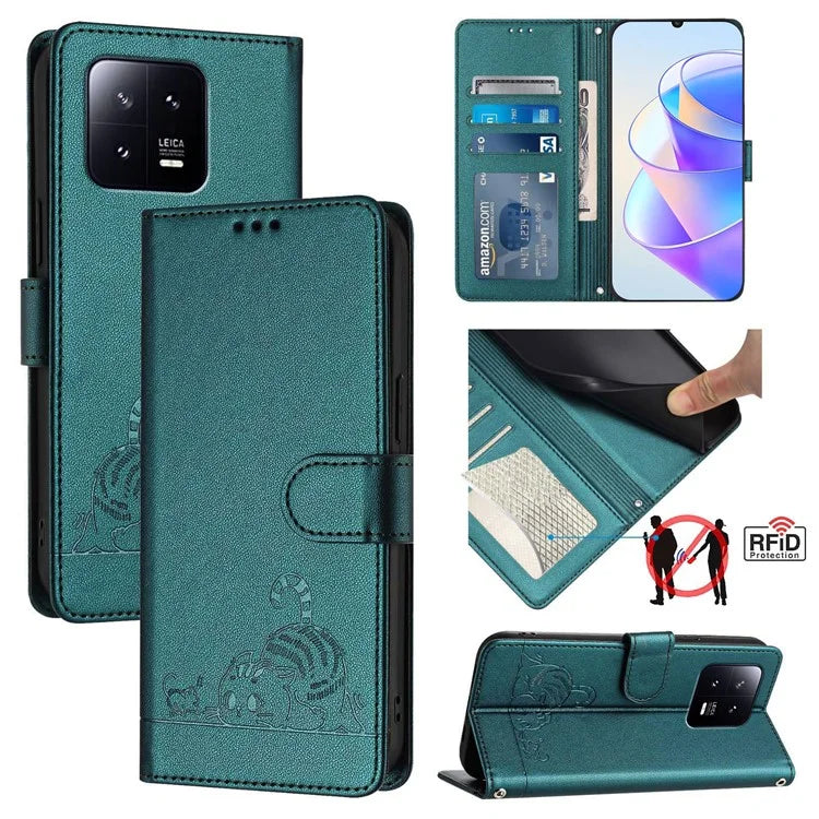 YB Imprinting Series-9 for Xiaomi 13 Case RFID Blocking PU Leather Wallet Phone Cover