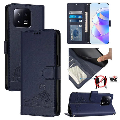 YB Imprinting Series-9 for Xiaomi 13 Case RFID Blocking PU Leather Wallet Phone Cover