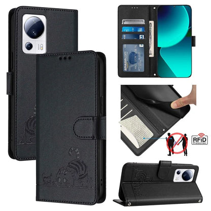 YB Imprinting Series-9 for Xiaomi 13 Lite / Civi 2 5G Case RFID Blocking Cat Imprinted Leather Phone Cover