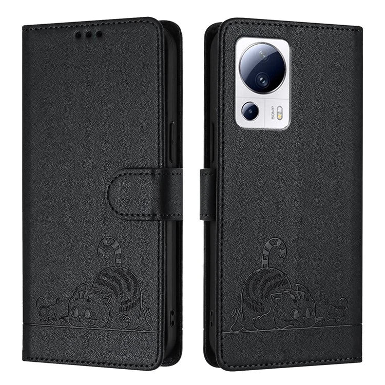 YB Imprinting Series-9 for Xiaomi 13 Lite / Civi 2 5G Case RFID Blocking Cat Imprinted Leather Phone Cover