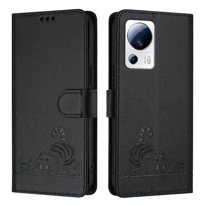 YB Imprinting Series-9 for Xiaomi 13 Lite / Civi 2 5G Case RFID Blocking Cat Imprinted Leather Phone Cover