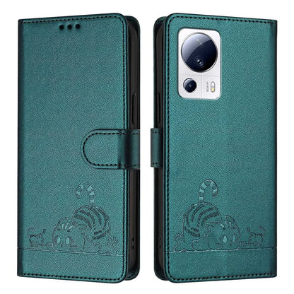YB Imprinting Series-9 for Xiaomi 13 Lite / Civi 2 5G Case RFID Blocking Cat Imprinted Leather Phone Cover
