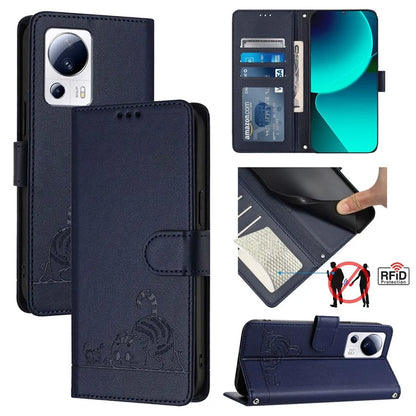 YB Imprinting Series-9 for Xiaomi 13 Lite / Civi 2 5G Case RFID Blocking Cat Imprinted Leather Phone Cover