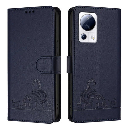 YB Imprinting Series-9 for Xiaomi 13 Lite / Civi 2 5G Case RFID Blocking Cat Imprinted Leather Phone Cover