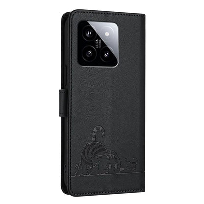 YB Imprinting Series-9 for Xiaomi 14 Case Cat Rat Pattern RFID Blocking Leather Phone Cover