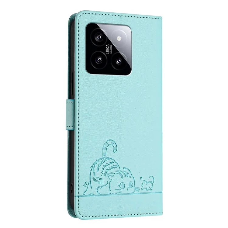 YB Imprinting Series-9 for Xiaomi 14 Case Cat Rat Pattern RFID Blocking Leather Phone Cover