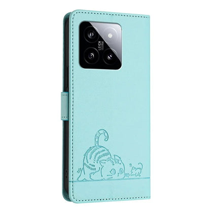 YB Imprinting Series-9 for Xiaomi 14 Case Cat Rat Pattern RFID Blocking Leather Phone Cover