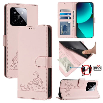 YB Imprinting Series-9 for Xiaomi 14 Case Cat Rat Pattern RFID Blocking Leather Phone Cover