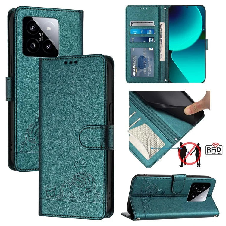 YB Imprinting Series-9 for Xiaomi 14 Case Cat Rat Pattern RFID Blocking Leather Phone Cover