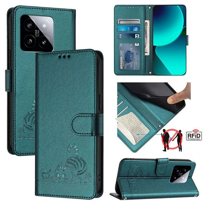YB Imprinting Series-9 for Xiaomi 14 Case Cat Rat Pattern RFID Blocking Leather Phone Cover
