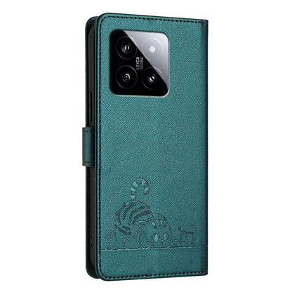 YB Imprinting Series-9 for Xiaomi 14 Case Cat Rat Pattern RFID Blocking Leather Phone Cover