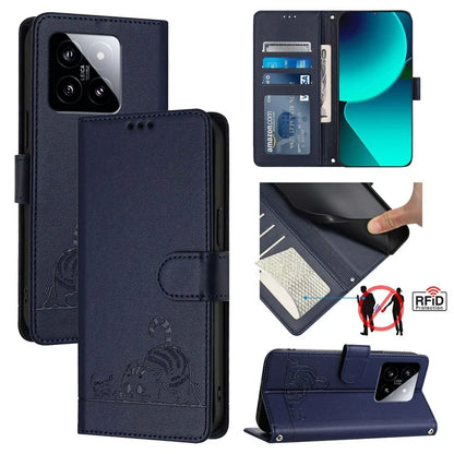YB Imprinting Series-9 for Xiaomi 14 Case Cat Rat Pattern RFID Blocking Leather Phone Cover