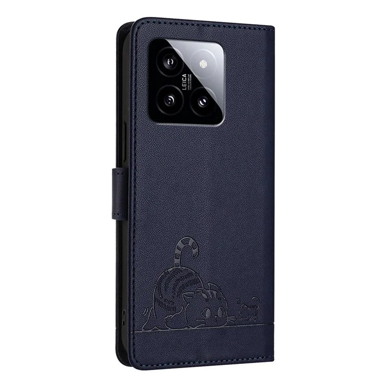 YB Imprinting Series-9 for Xiaomi 14 Case Cat Rat Pattern RFID Blocking Leather Phone Cover