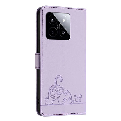 YB Imprinting Series-9 for Xiaomi 14 Case Cat Rat Pattern RFID Blocking Leather Phone Cover