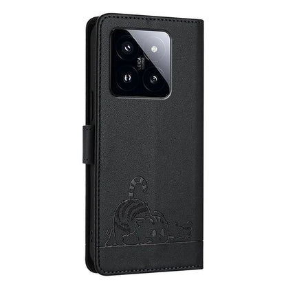 YB Imprinting Series-9 for Xiaomi 14 Pro Case Cat Mouse Leather Phone Cover Card Slots RFID Blocking