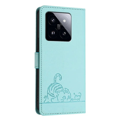YB Imprinting Series-9 for Xiaomi 14 Pro Case Cat Mouse Leather Phone Cover Card Slots RFID Blocking