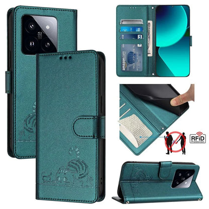 YB Imprinting Series-9 for Xiaomi 14 Pro Case Cat Mouse Leather Phone Cover Card Slots RFID Blocking