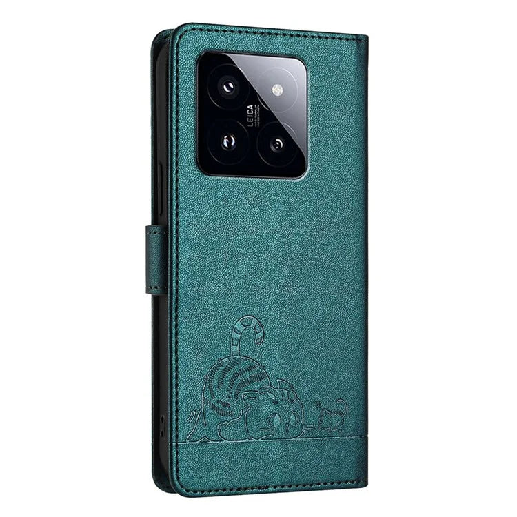 YB Imprinting Series-9 for Xiaomi 14 Pro Case Cat Mouse Leather Phone Cover Card Slots RFID Blocking