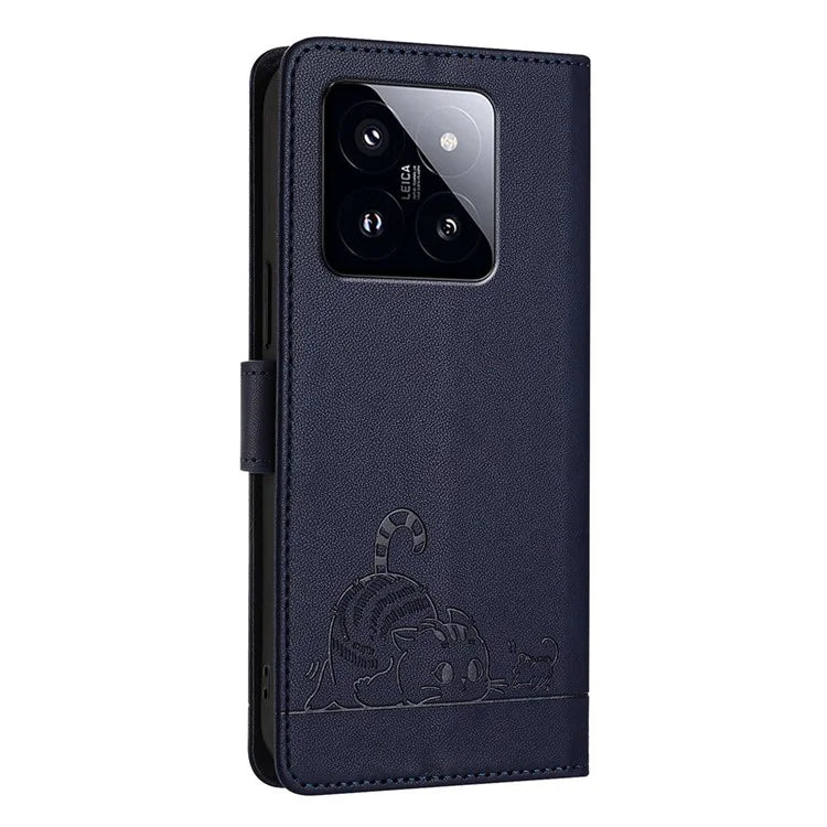 YB Imprinting Series-9 for Xiaomi 14 Pro Case Cat Mouse Leather Phone Cover Card Slots RFID Blocking