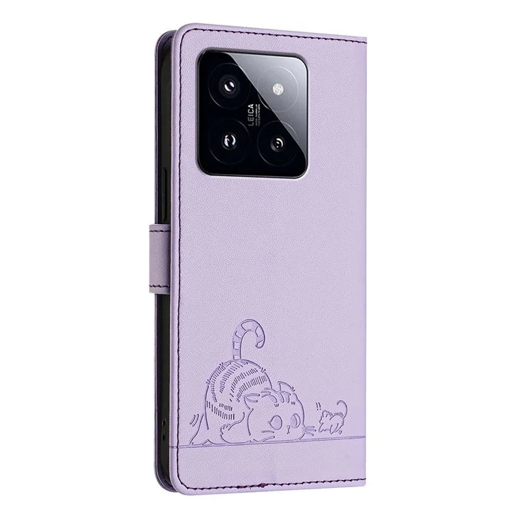 YB Imprinting Series-9 for Xiaomi 14 Pro Case Cat Mouse Leather Phone Cover Card Slots RFID Blocking