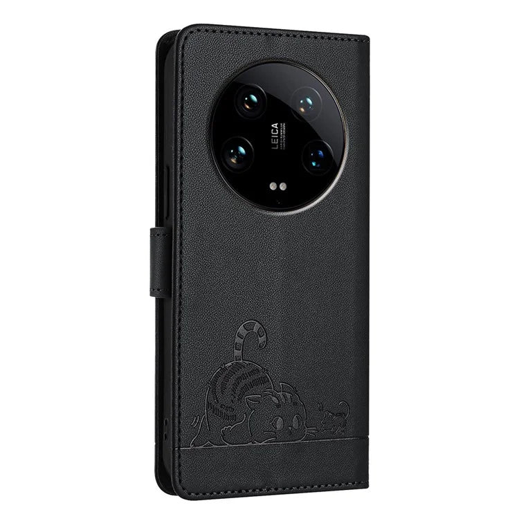 YB Imprinting Series-9 for Xiaomi 14 Ultra Case Flip Stand Function Leather Phone Cover Cat Mouse Pattern