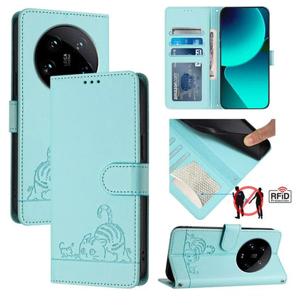 YB Imprinting Series-9 for Xiaomi 14 Ultra Case Flip Stand Function Leather Phone Cover Cat Mouse Pattern