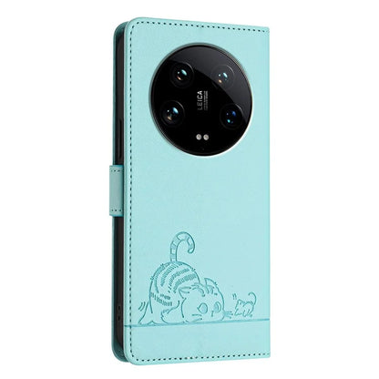 YB Imprinting Series-9 for Xiaomi 14 Ultra Case Flip Stand Function Leather Phone Cover Cat Mouse Pattern
