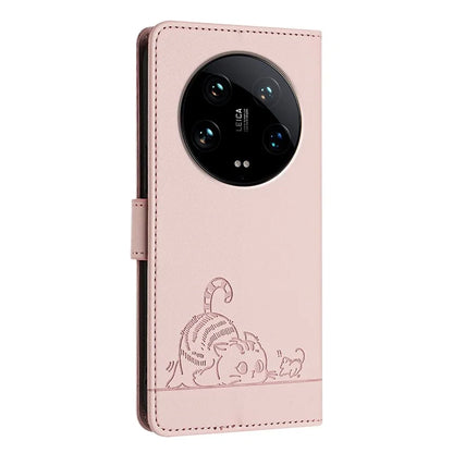 YB Imprinting Series-9 for Xiaomi 14 Ultra Case Flip Stand Function Leather Phone Cover Cat Mouse Pattern