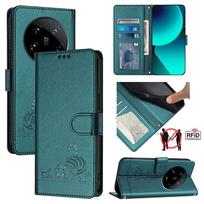 YB Imprinting Series-9 for Xiaomi 14 Ultra Case Flip Stand Function Leather Phone Cover Cat Mouse Pattern