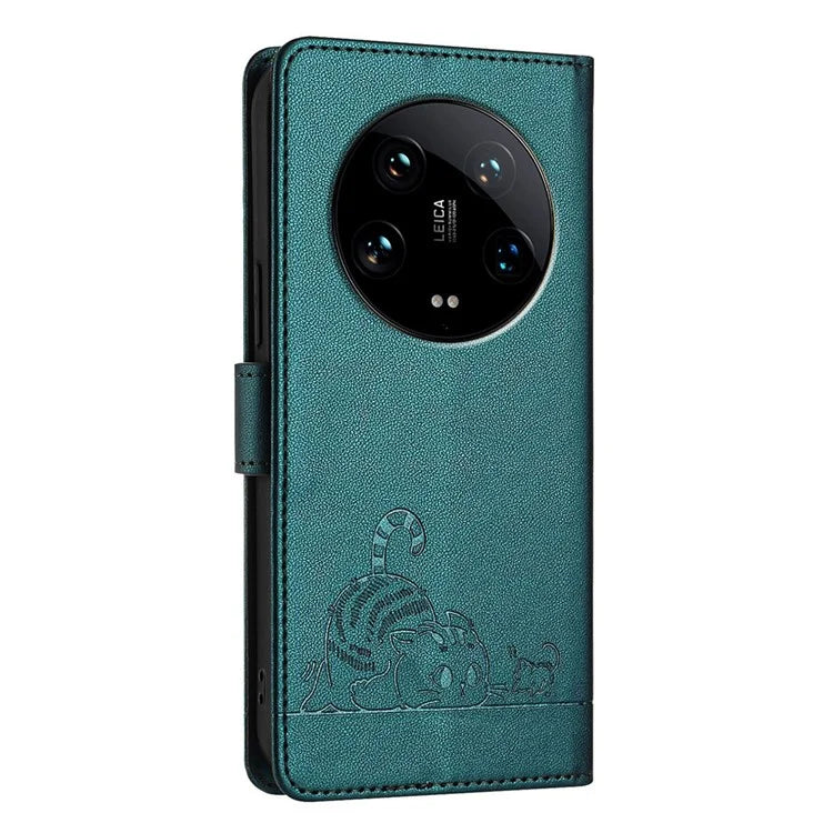 YB Imprinting Series-9 for Xiaomi 14 Ultra Case Flip Stand Function Leather Phone Cover Cat Mouse Pattern