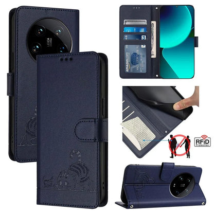 YB Imprinting Series-9 for Xiaomi 14 Ultra Case Flip Stand Function Leather Phone Cover Cat Mouse Pattern