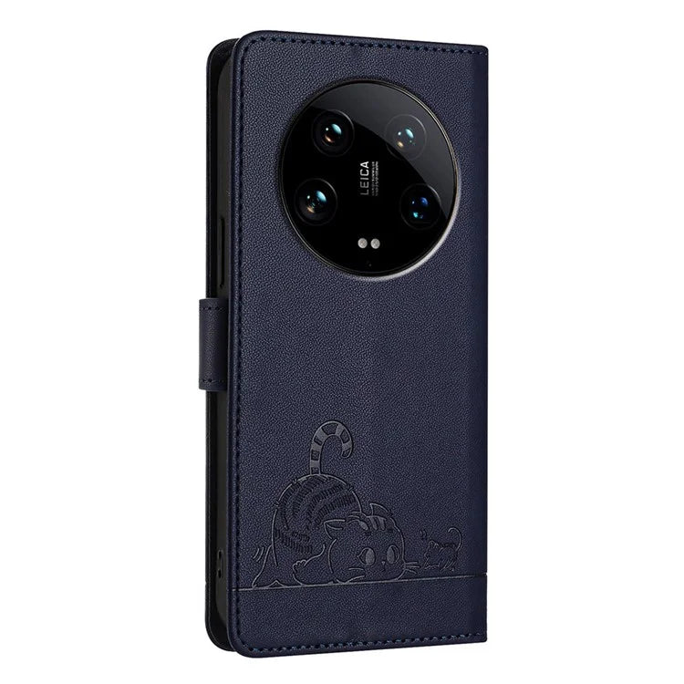 YB Imprinting Series-9 for Xiaomi 14 Ultra Case Flip Stand Function Leather Phone Cover Cat Mouse Pattern