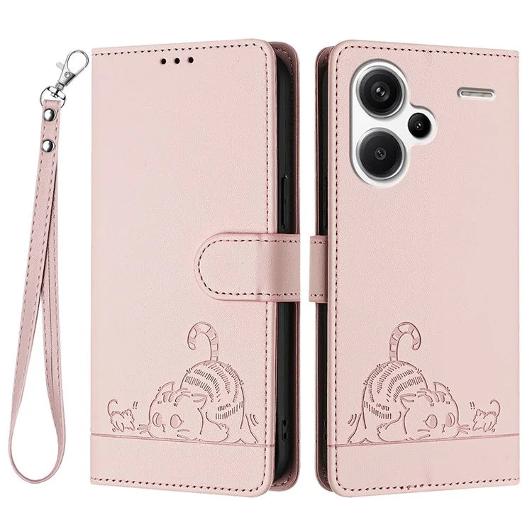 YB Imprinting Series-9 for Xiaomi Redmi Note 13 Pro+ 5G Case Cute Cat Mouse Leather Phone Cover