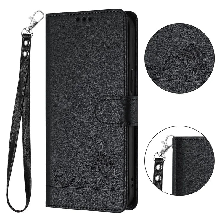 YB Imprinting Series-9 for Sony Xperia 1 V Case Stand View Leather Phone Cover Cat Mouse Pattern