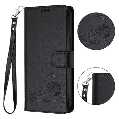 YB Imprinting Series-9 for Sony Xperia 1 V Case Stand View Leather Phone Cover Cat Mouse Pattern