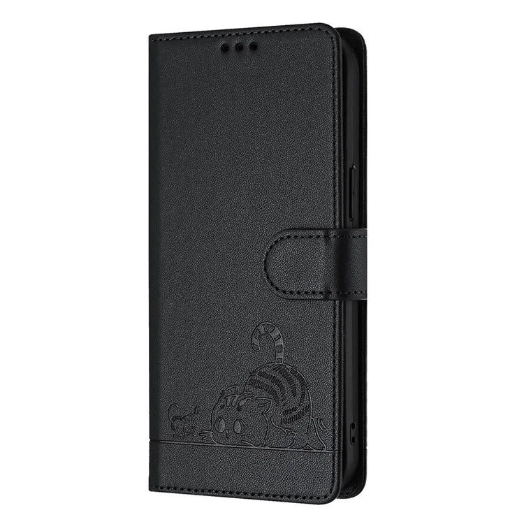 YB Imprinting Series-9 for Sony Xperia 1 V Case Stand View Leather Phone Cover Cat Mouse Pattern