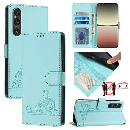 YB Imprinting Series-9 for Sony Xperia 1 V Case Stand View Leather Phone Cover Cat Mouse Pattern