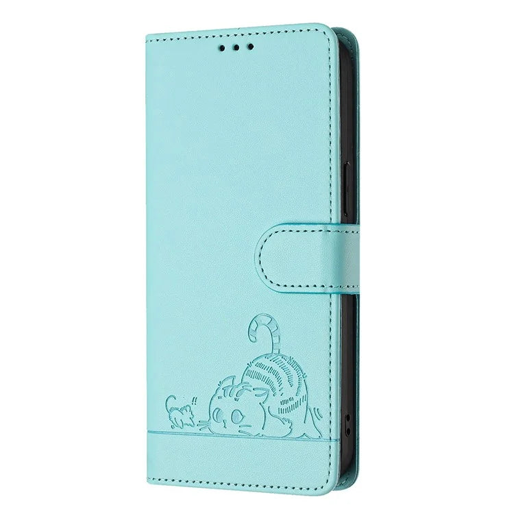 YB Imprinting Series-9 for Sony Xperia 1 V Case Stand View Leather Phone Cover Cat Mouse Pattern